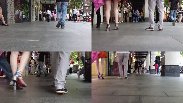 繁华繁忙忙碌的街头行人的脚步