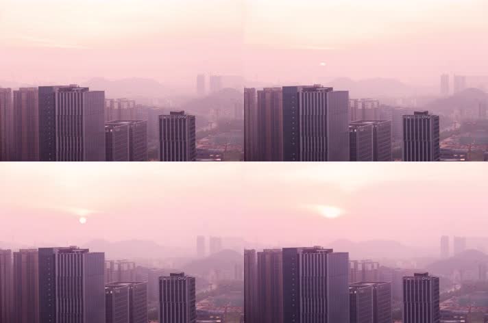 【4K】实拍城市粉色浪漫日出