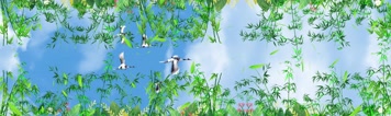 仙鹤竹林树叶粒子绿叶花瓣天幕  仙鹤竹林树叶粒子绿叶花瓣天幕