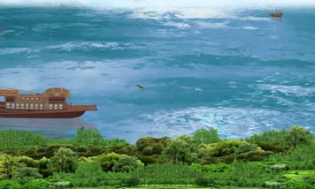 草地水面船只行走素材 草地水面船只行走素材