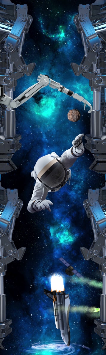  天幕星空太空飞船 陨石粒子战斗机宇航员