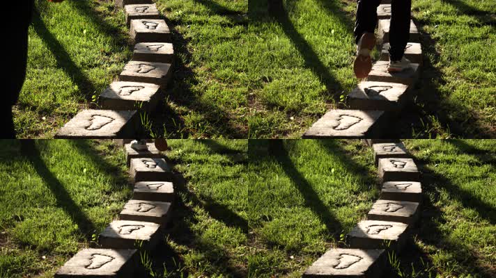 草地男生脚步特写