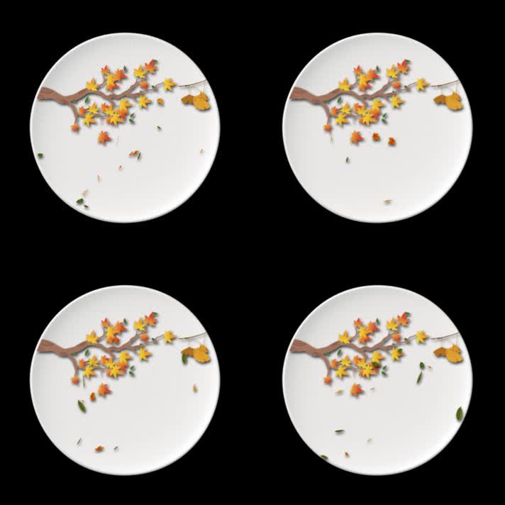 桌面餐厅投影  盘子投影 花瓣枫叶飘落 