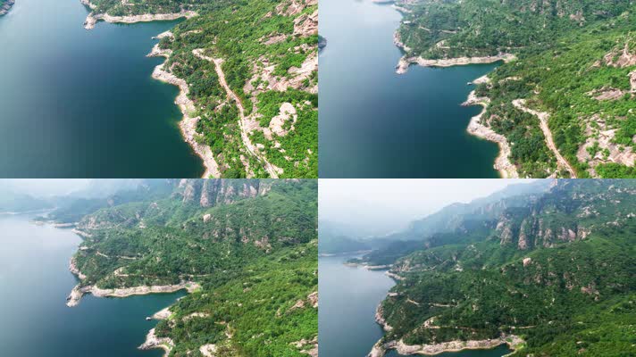 航拍湖水抬头运镜到山丘｜壮丽｜电影感