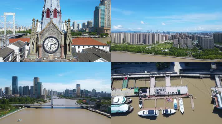 宁波江北区老外滩外滩大桥4K航拍