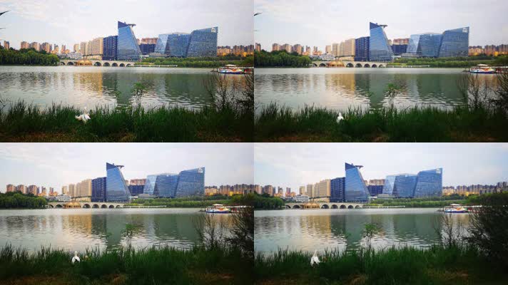 4K高清实拍西安曲江南湖公园山水风景