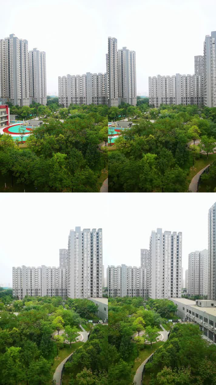  4K高清实拍西安层居民住宅区园林绿化