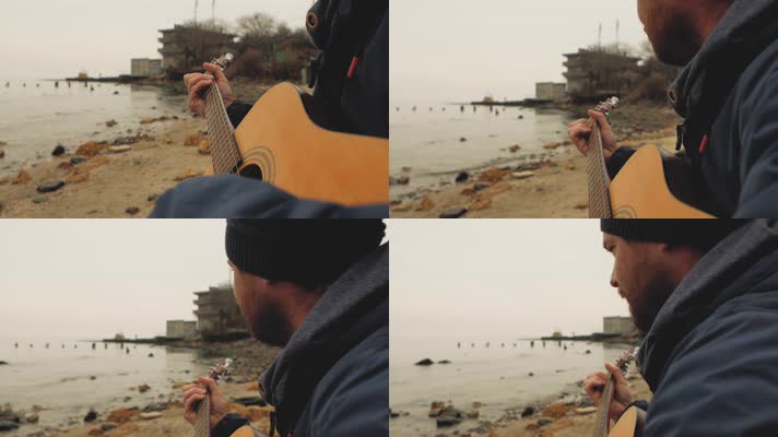 海滩弹吉他的特写音乐乐器