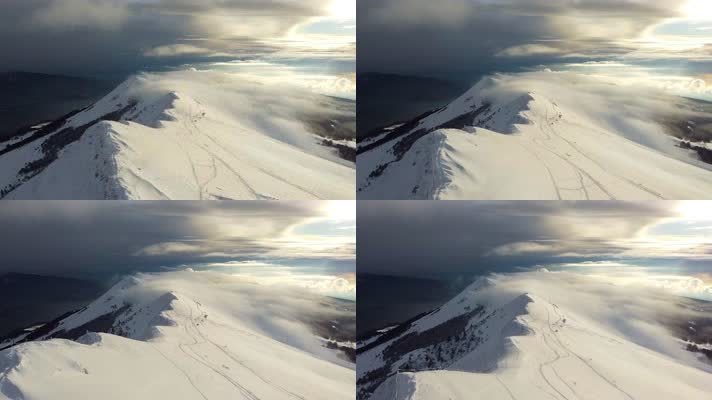 无人机飞越雪山山峰