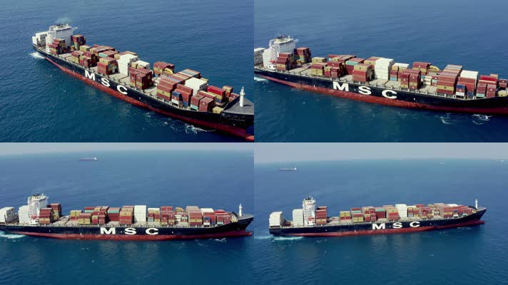 大海上的大型运输船货船装满集装箱