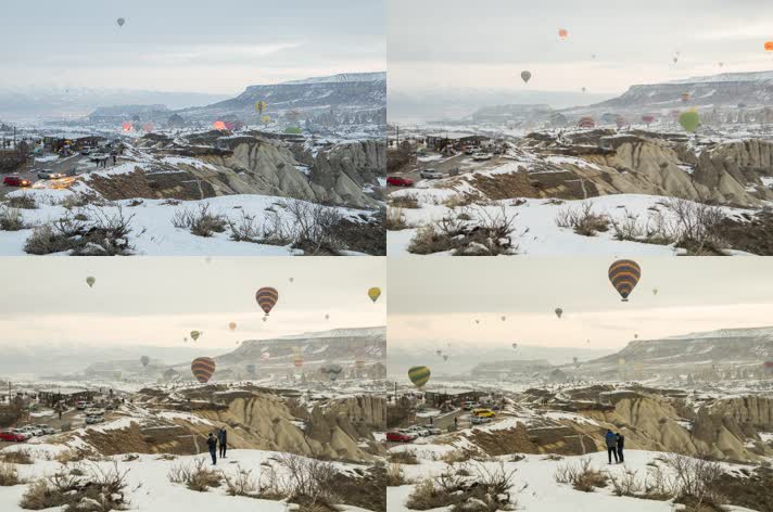 延时拍摄众多热气球升空