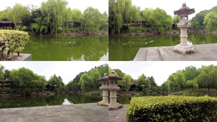 公园湖水湖边优美环境运镜空镜头