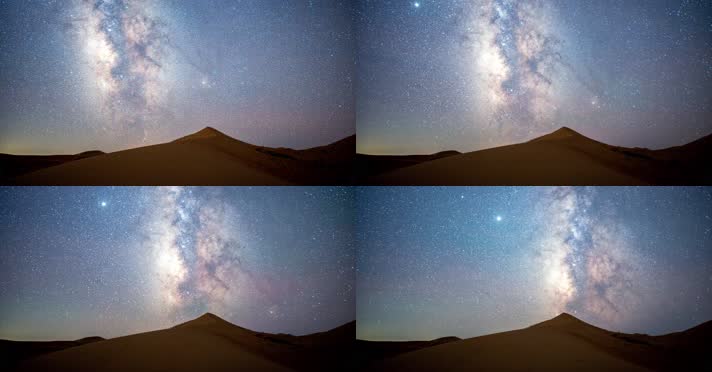 沙漠日转夜星空银河