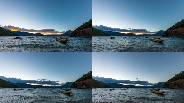 云南泸沽湖女神湾码头日落