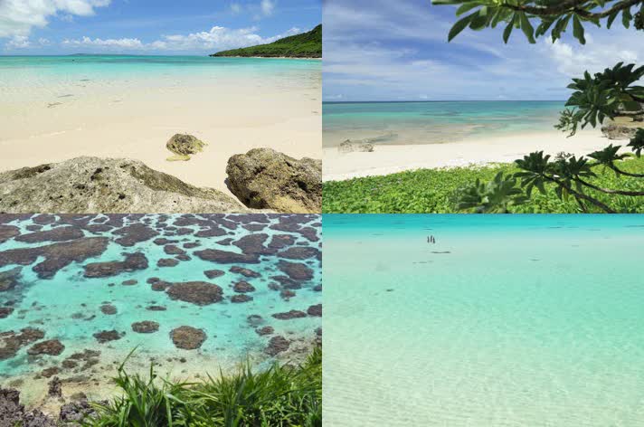 沙滩浪花清澈海水海边度假夏日风情蓝天白云