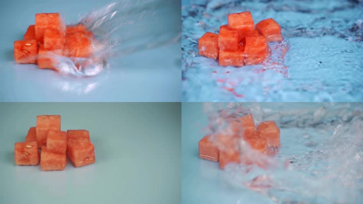 西瓜方块泼水创意水果广告实拍水花慢动作