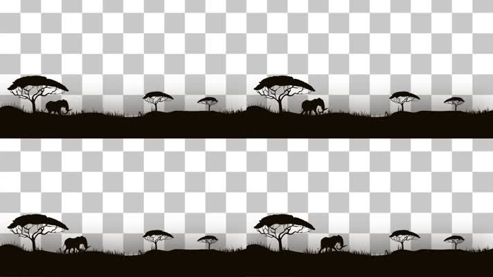 mg非洲草原和大象剪影-alpha通道