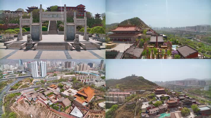 航拍青海西宁南山南禅寺春季丁香园