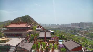 航拍青海西宁南山南禅寺春季丁香园