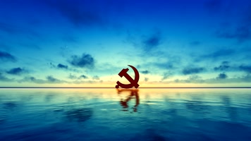 红色党徽镜面水意境光芒动画