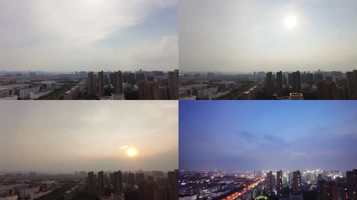 城市蓝天白云日转夜延时摄影视频素材