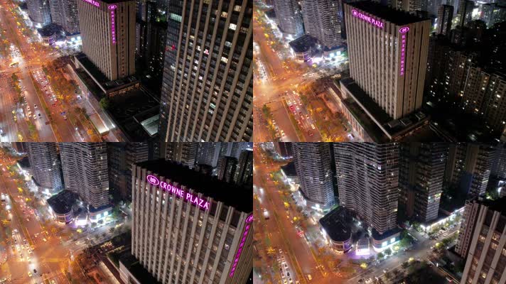 城市夜晚高楼大厦车辆车流延时摄影