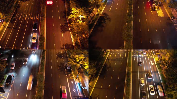 城市夜晚马路行驶的汽车延时摄影