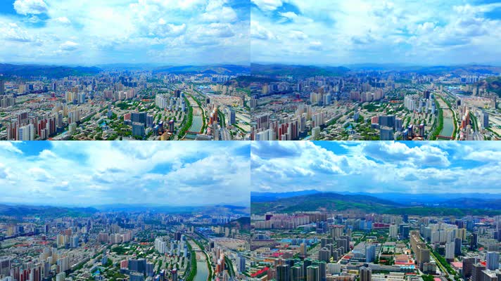 航拍西宁城区延时夏季云朵