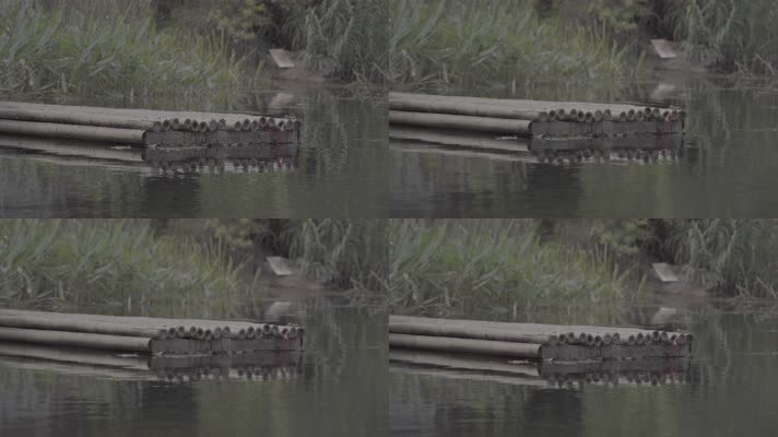 河流湖面竹筏竹排流水慢镜头