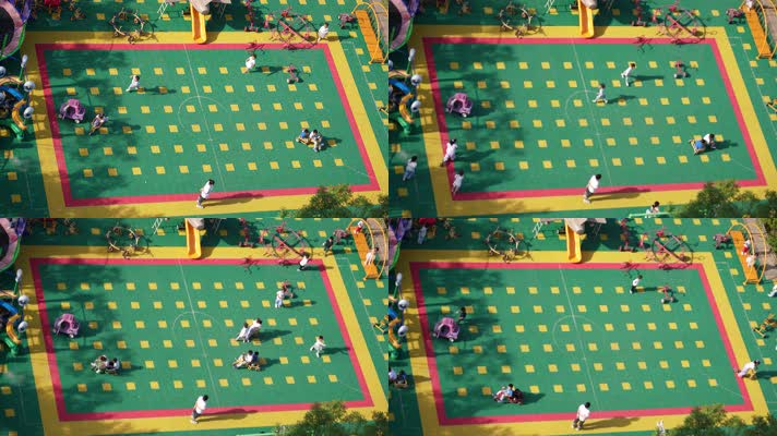高清4k俯拍幼儿园小朋友快乐玩耍