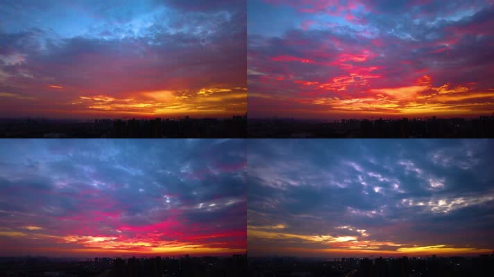 城市傍晚火烧云延时摄影9