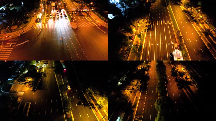 城市马路行驶的汽车夜景