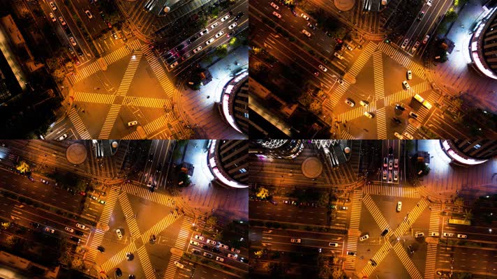 俯视繁忙的车辆车流夜景延时摄影
