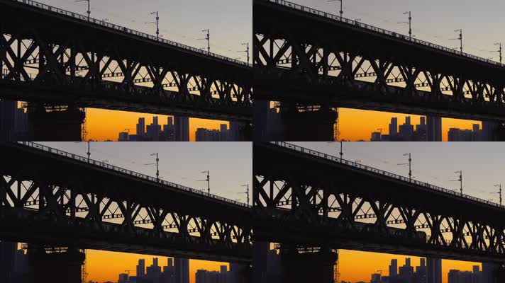 湖北武汉长江大桥日落夜景4K高清视频