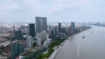 上海陆家嘴江边城市航拍4K