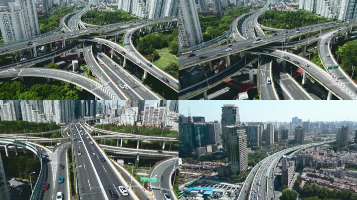 上海延安中路高架桥航拍4K