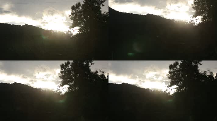 傍晚山区夕阳日落天空美景