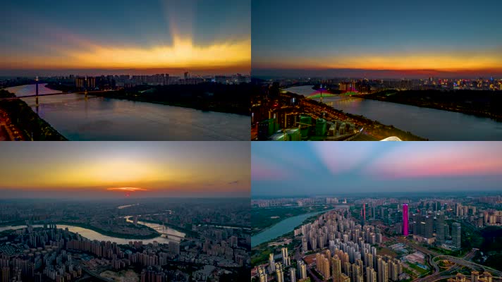 4K延时航拍南宁邕江黄昏晚霞