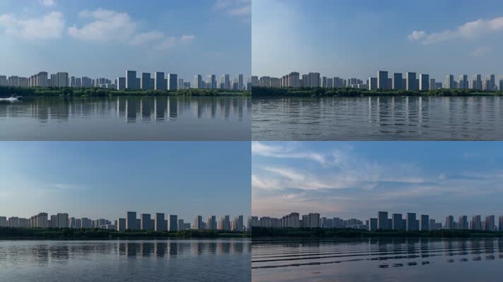 浑河边城市现代建筑白天到夜晚全景