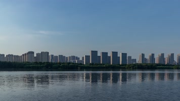 浑河边城市现代建筑白天到夜晚全景
