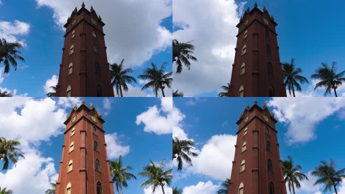 海口地标建筑钟楼延时风光