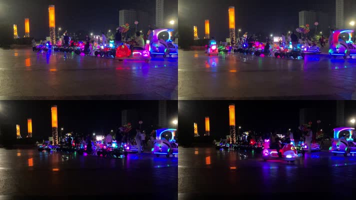 夜市闪亮的儿童卡丁车