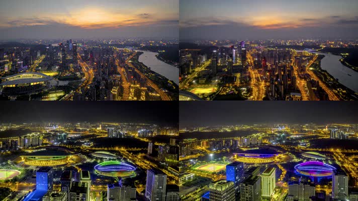 4K延时航拍南宁体育中心夜景