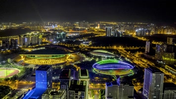 4K延时航拍南宁体育中心夜景