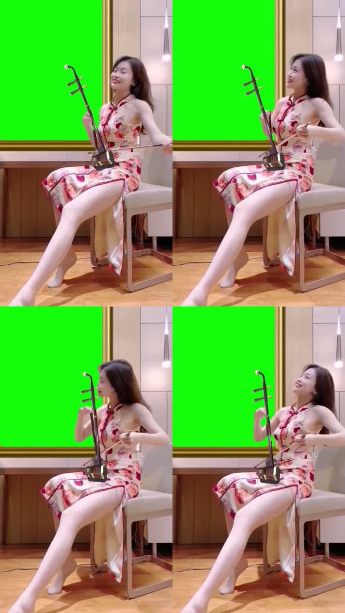 4k高清美女拉琴绿幕视频素材