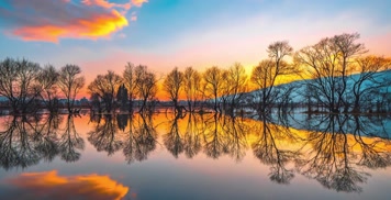 8k清晨日出剪影倒影素材