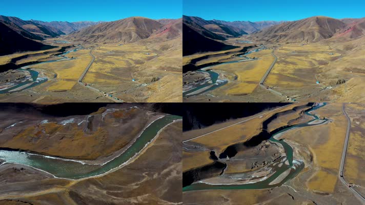 西藏索曲河流秋季航拍4K