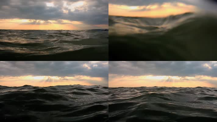 海面海浪风浪波浪波纹夕阳唯美深邃空镜头