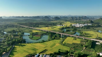 4K航拍隆安博朗村日照田园江水