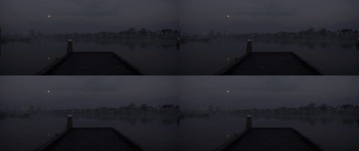 夜晚港口码头月光水面